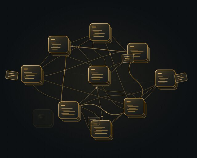 Conceptual illustration of tightly coupled components connected by many crossing dependencies